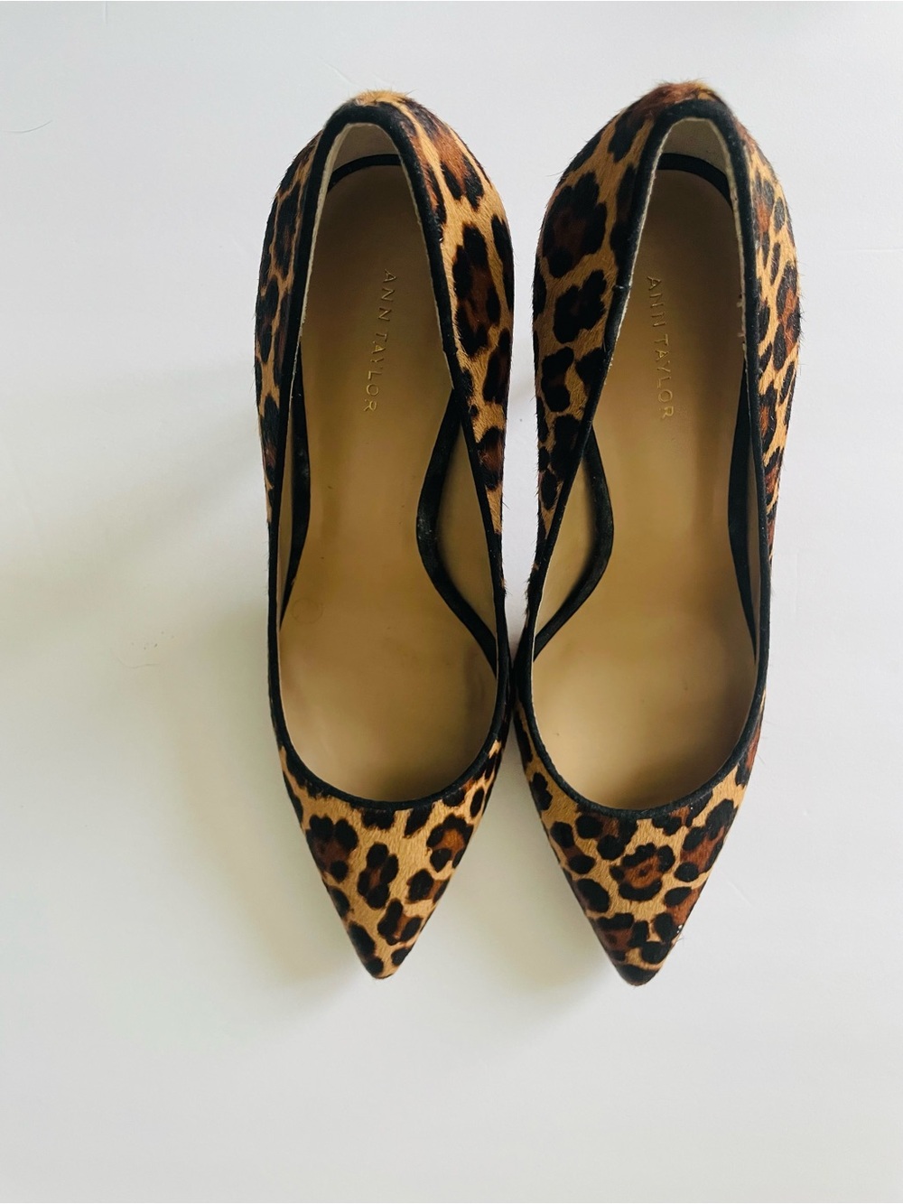 Ann Taylor Leopard-Print Pointed Pumps in Brown and Black